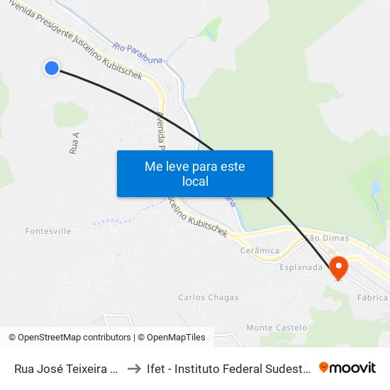 Rua José Teixeira Da Silva, 410 to Ifet - Instituto Federal Sudeste De Minas Gerais map