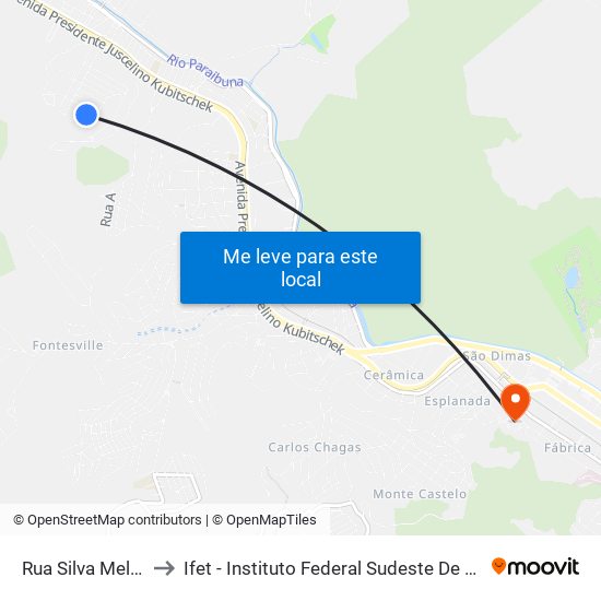 Rua Silva Melo, 360 to Ifet - Instituto Federal Sudeste De Minas Gerais map