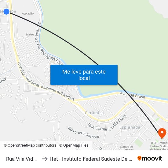 Rua Vila Vidal, 332 to Ifet - Instituto Federal Sudeste De Minas Gerais map