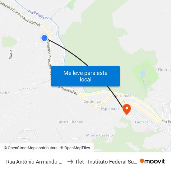 Rua Antônio Armando Pereira /Posto Médico to Ifet - Instituto Federal Sudeste De Minas Gerais map