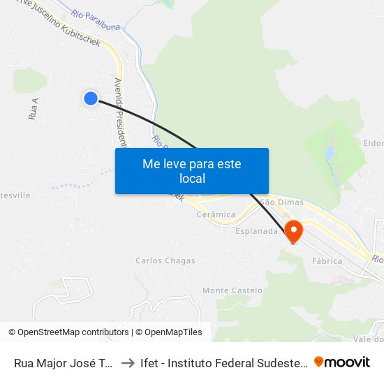 Rua Major José Teixeira, 262 to Ifet - Instituto Federal Sudeste De Minas Gerais map