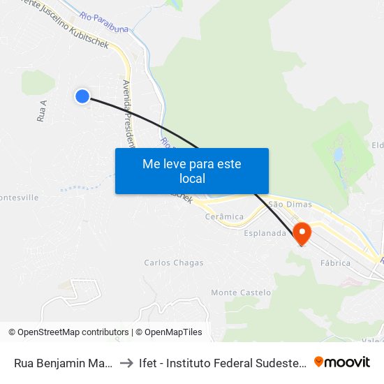 Rua Benjamin Marquês, 576 to Ifet - Instituto Federal Sudeste De Minas Gerais map