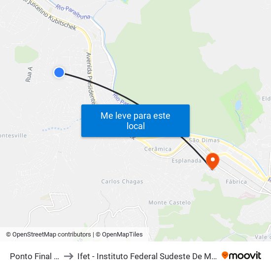 Ponto Final - 701 to Ifet - Instituto Federal Sudeste De Minas Gerais map