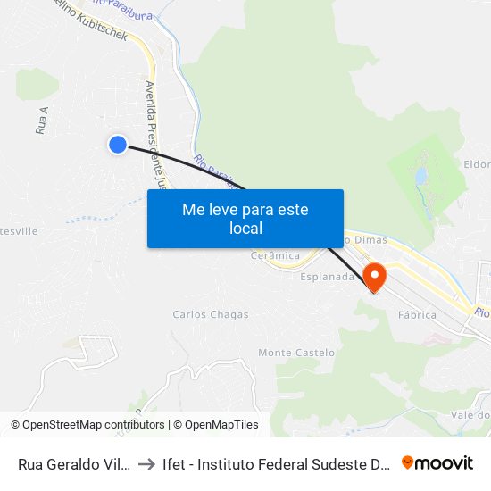 Rua Geraldo Vilela, 427 to Ifet - Instituto Federal Sudeste De Minas Gerais map