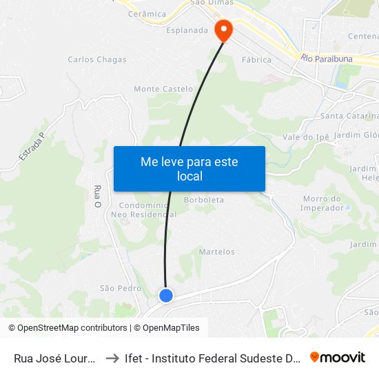 Rua José Lourenço, 88 to Ifet - Instituto Federal Sudeste De Minas Gerais map