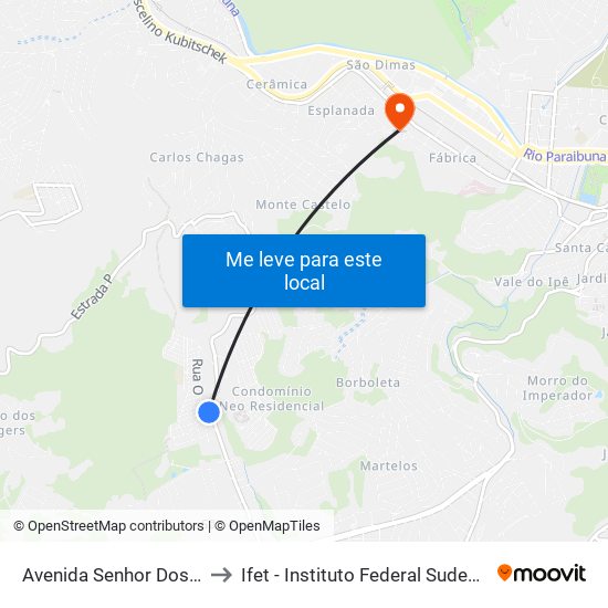 Avenida Senhor Dos Passos, 1018 to Ifet - Instituto Federal Sudeste De Minas Gerais map