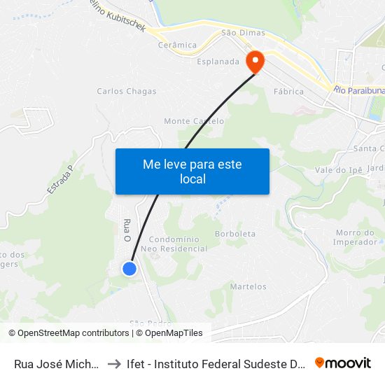 Rua José Micherife, 57 to Ifet - Instituto Federal Sudeste De Minas Gerais map