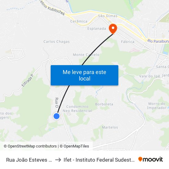 Rua João Esteves Dos Reis, 85 to Ifet - Instituto Federal Sudeste De Minas Gerais map