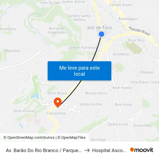 Av. Barão Do Rio Branco / Parque Halfeld to Hospital Ascomcer map