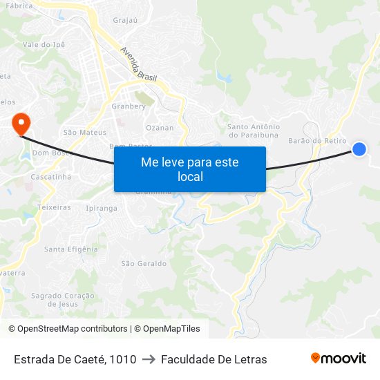 Estrada De Caeté, 1010 to Faculdade De Letras map