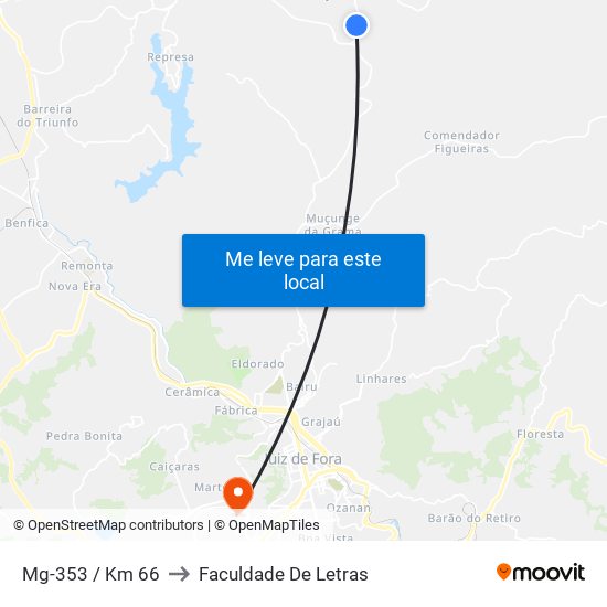 Mg-353 / Km 66 to Faculdade De Letras map