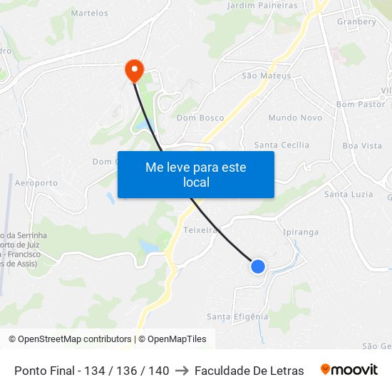 Ponto Final - 134 / 136 / 140 to Faculdade De Letras map