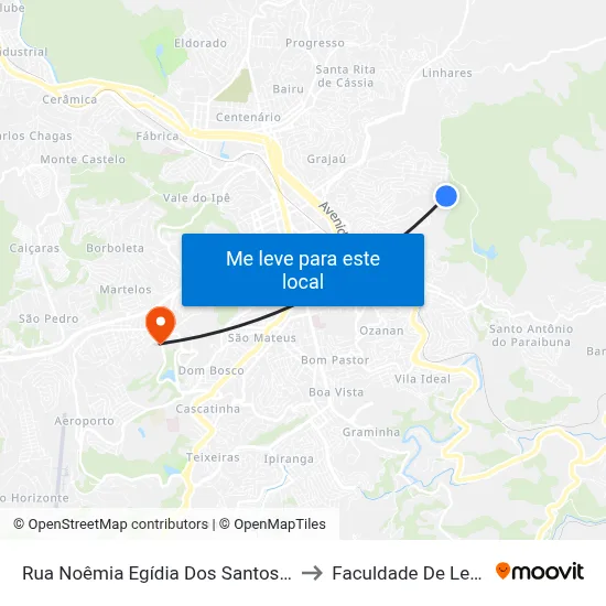 Rua Noêmia Egídia Dos Santos, 232 to Faculdade De Letras map