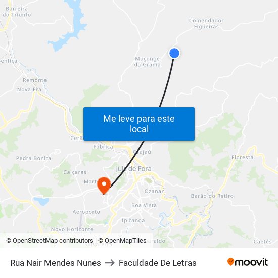 Rua Nair Mendes Nunes to Faculdade De Letras map