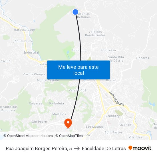 Rua Joaquim Borges Pereira, 5 to Faculdade De Letras map