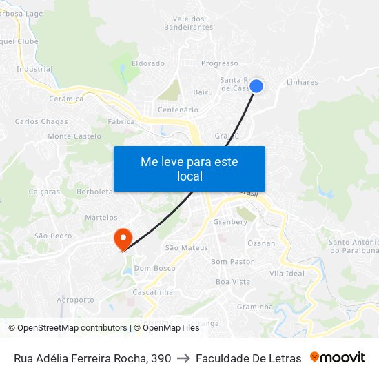 Rua Adélia Ferreira Rocha, 390 to Faculdade De Letras map