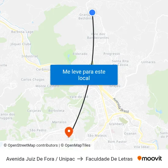 Avenida Juiz De Fora / Unipac to Faculdade De Letras map