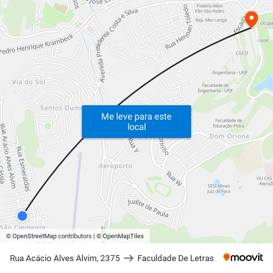 Rua Acácio Alves Alvim, 2375 to Faculdade De Letras map