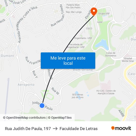 Rua Judith De Paula, 197 to Faculdade De Letras map