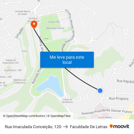 Rua Imaculada Conceição, 120 to Faculdade De Letras map