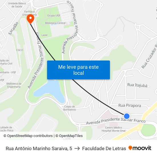 Rua Antônio Marinho Saraiva, 5 to Faculdade De Letras map