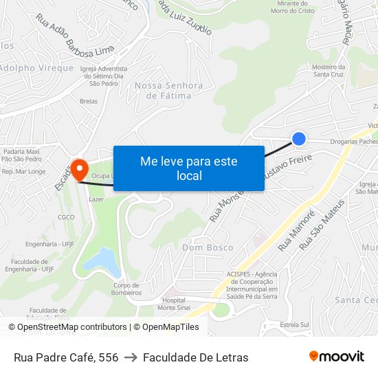 Rua Padre Café, 556 to Faculdade De Letras map