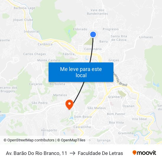 Av. Barão Do Rio Branco, 11 to Faculdade De Letras map
