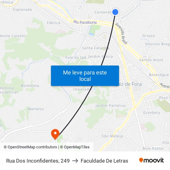 Rua Dos Inconfidentes, 249 to Faculdade De Letras map
