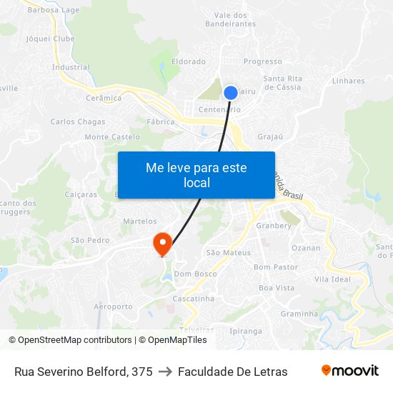 Rua Severino Belford, 375 to Faculdade De Letras map