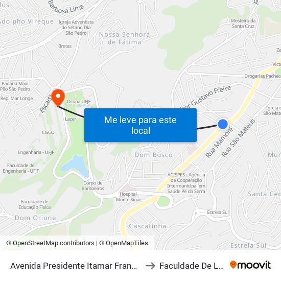 Avenida Presidente Itamar Franco, 2520 to Faculdade De Letras map