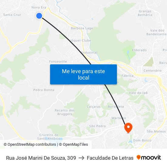 Rua José Marini De Souza, 309 to Faculdade De Letras map