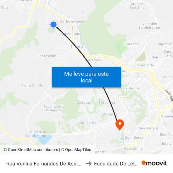 Rua Venina Fernandes De Assis, 15 to Faculdade De Letras map