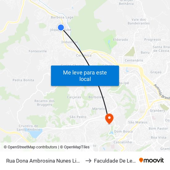 Rua Dona Ambrosina Nunes Lima, 65 to Faculdade De Letras map