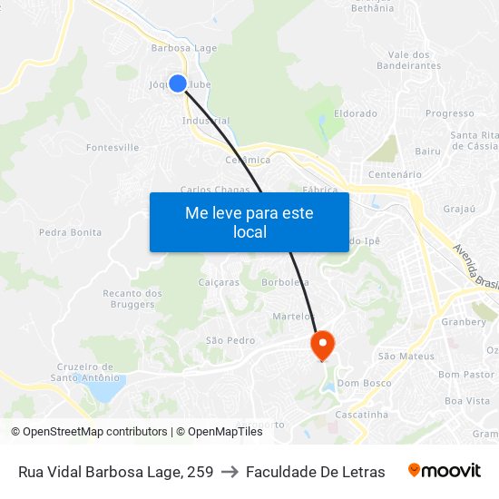 Rua Vidal Barbosa Lage, 259 to Faculdade De Letras map