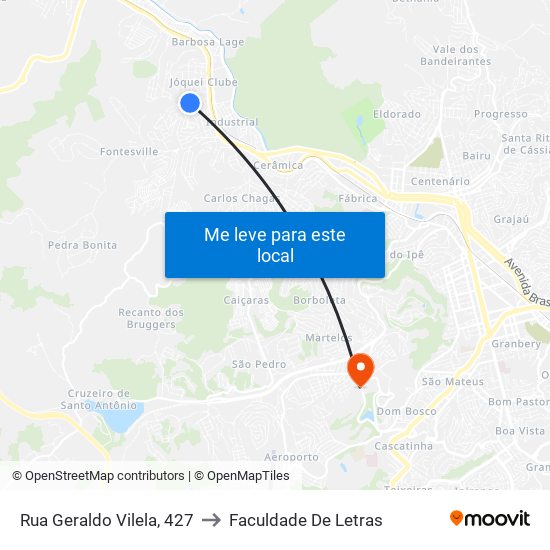 Rua Geraldo Vilela, 427 to Faculdade De Letras map