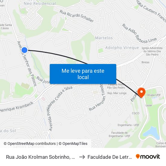 Rua João Krolman Sobrinho, 20 to Faculdade De Letras map