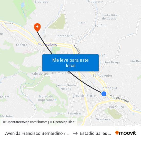 Avenida Francisco Bernardino / Praça Da Estação to Estádio Salles De Oliveira map