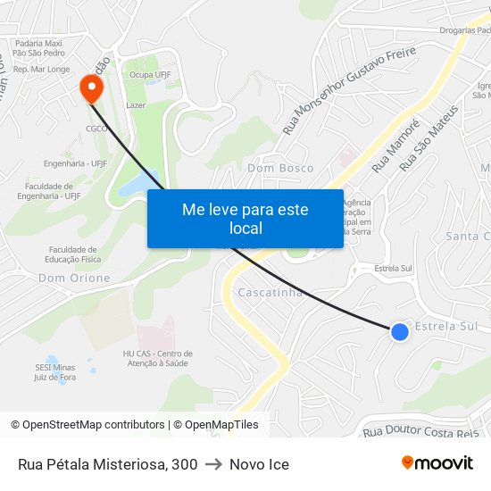 Rua Pétala Misteriosa, 300 to Novo Ice map