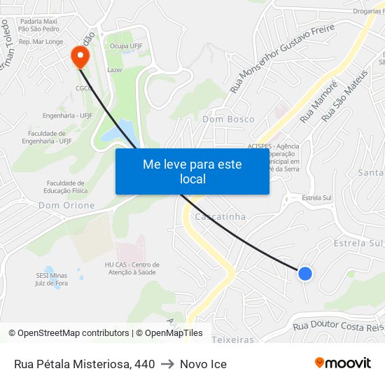 Rua Pétala Misteriosa, 440 to Novo Ice map