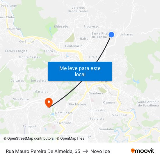 Rua Mauro Pereira De Almeida, 65 to Novo Ice map