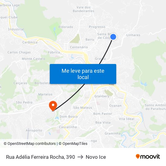 Rua Adélia Ferreira Rocha, 390 to Novo Ice map