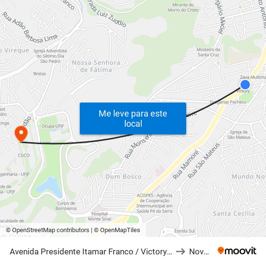 Avenida Presidente Itamar Franco / Victory Business Hotel to Novo Ice map