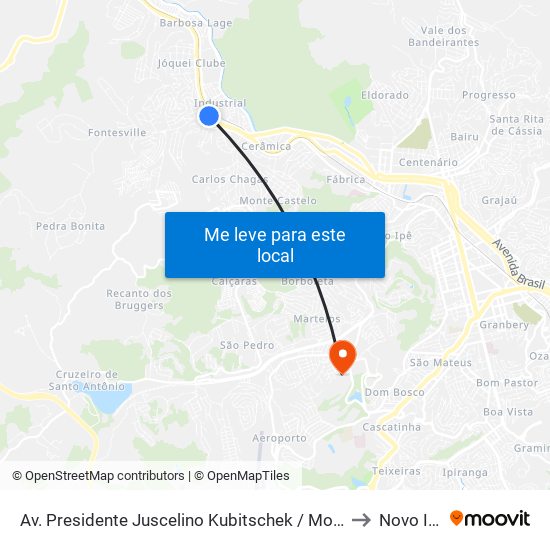 Av. Presidente Juscelino Kubitschek / Moinho to Novo Ice map