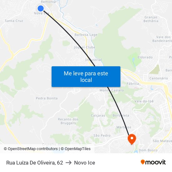 Rua Luíza De Oliveira, 62 to Novo Ice map