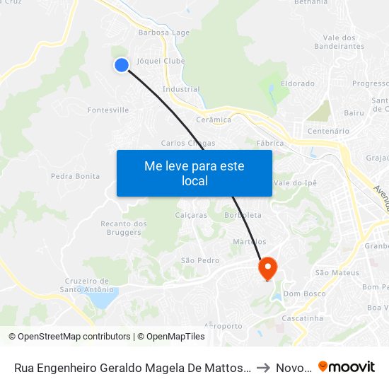 Rua Engenheiro Geraldo Magela De Mattos Sanábio, 1195 to Novo Ice map