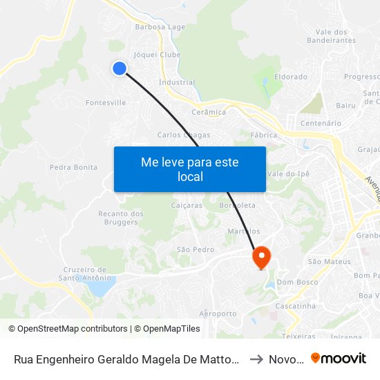 Rua Engenheiro Geraldo Magela De Mattos Sanábio, 950 to Novo Ice map