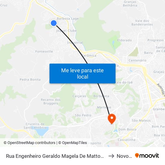 Rua Engenheiro Geraldo Magela De Mattos Sanábio, 260 to Novo Ice map