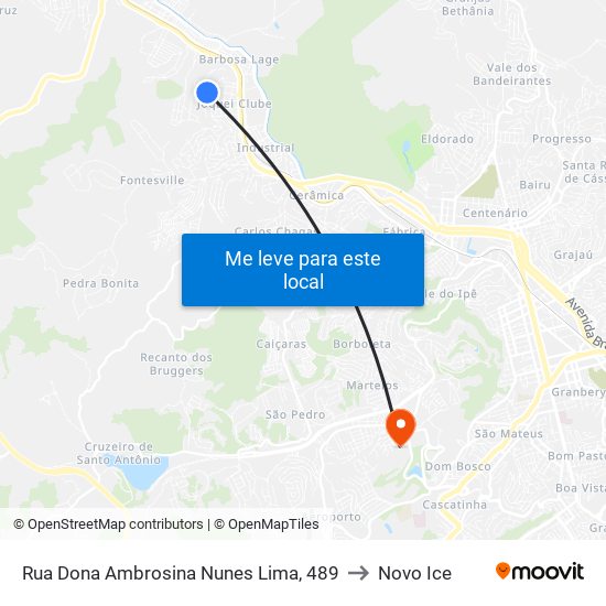 Rua Dona Ambrosina Nunes Lima, 489 to Novo Ice map