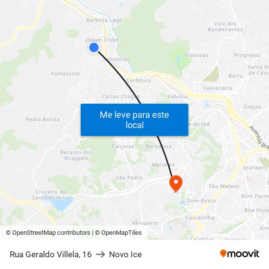 Rua Geraldo Villela, 16 to Novo Ice map