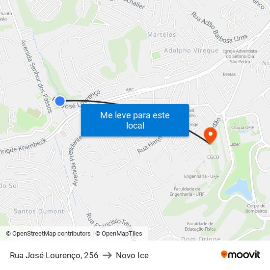 Rua José Lourenço, 256 to Novo Ice map